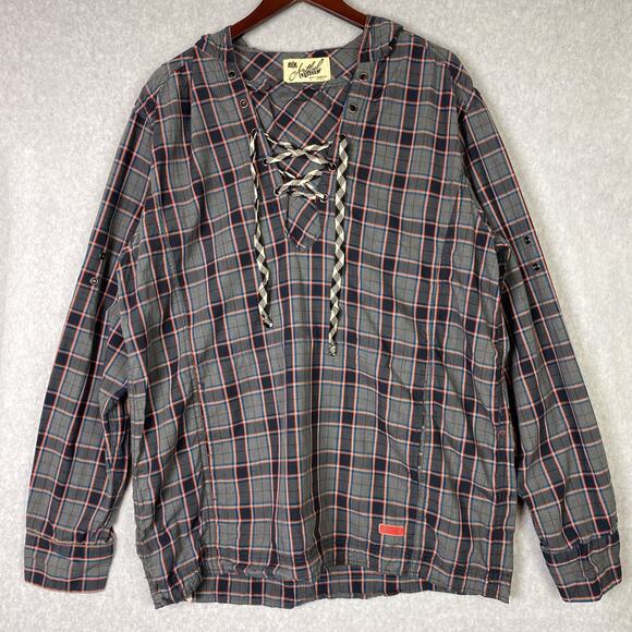 Artful Dodger Henley Mens Sz XL Plaid Long Sleeve Hoodie Front